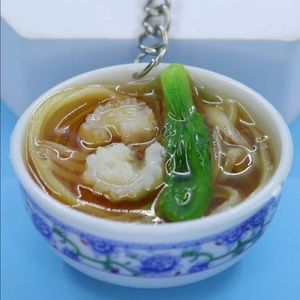 Ramen Noodle Floral China Bowl Charm Key Chain